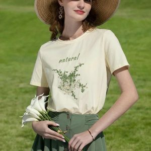 Y2K Fashion Cottagecore Natural Tee - Perfect for Spring Outfits & Casual Looks