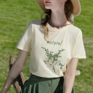 Y2K Fashion Cottagecore Natural Tee - Perfect for Spring Outfits & Casual Looks
