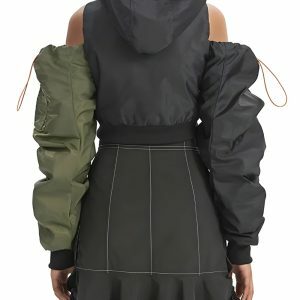 Y2K Fashion Cyberpunk Ruched Sleeve Puffer Jacket - Trendy Spring Outfit Idea
