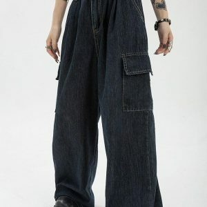 Y2K Fashion Dark Wash Cargo Jeans - Trendy Casual Outfits for Spring & Summer