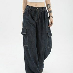 Y2K Fashion Dark Wash Cargo Jeans - Trendy Casual Outfits for Spring & Summer