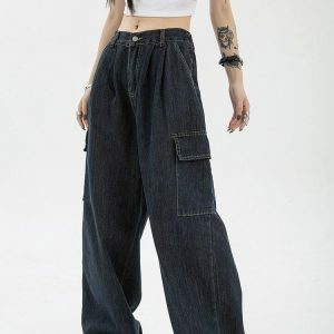 Y2K Fashion Dark Wash Cargo Jeans - Trendy Casual Outfits for Spring & Summer