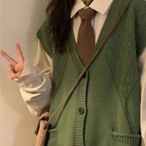 Y2K Fashion Deep V-Neck Sleeveless Cardigan - Trendy Spring & Summer Outfit Essential