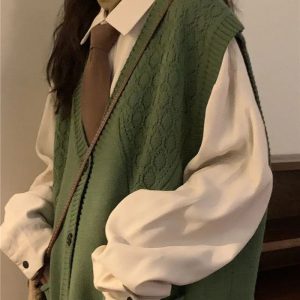 Y2K Fashion Deep V-Neck Sleeveless Cardigan - Trendy Spring & Summer Outfit Essential