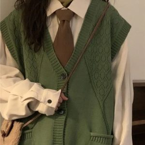 Y2K Fashion Deep V-Neck Sleeveless Cardigan - Trendy Spring & Summer Outfit Essential