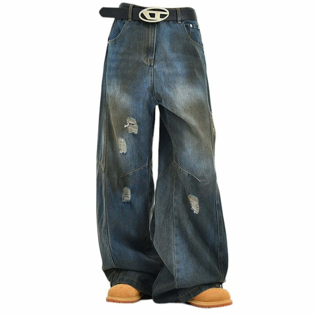 Y2K Fashion Distressed Baggy Jeans - Trendy Casual Outfits for Spring & Summer