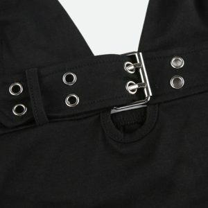 Y2K Fashion Grunge Belted Halter Neck Top - Trendy Summer & Spring Outfit Ideas