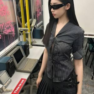 Y2K Fashion Grunge Lace Up Shirt - Trendy Outfit Ideas for Spring & Summer Styles