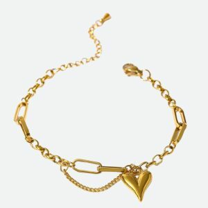 Y2K Fashion Heart Necklace & Bracelet Set for Coquette Aesthetic Outfits & Spring Styles