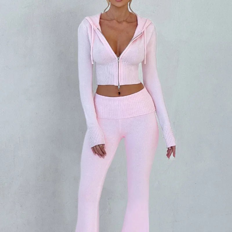 Y2K Fashion Knitted Zipper Jacket & Pants Set - Trendy Spring & Summer Outfit Ideas
