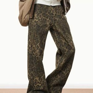 Y2K Fashion Leopard Print Jeans for Casual, Concert, and Vacation Outfits