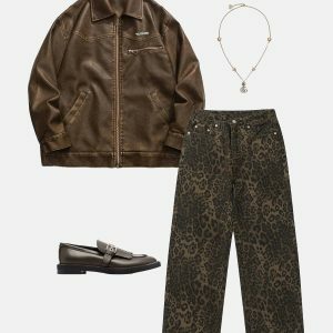 Y2K Fashion Leopard Print Jeans for Casual, Concert, and Vacation Outfits