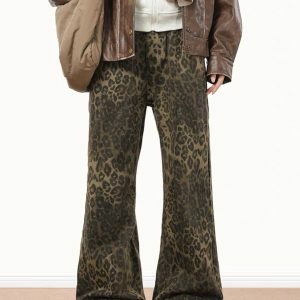 Y2K Fashion Leopard Print Jeans for Casual, Concert, and Vacation Outfits