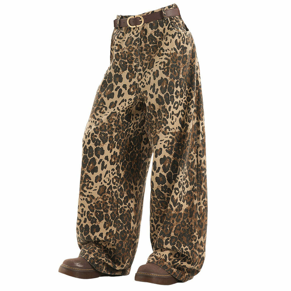 Y2K Fashion Leopard Print Wide-Leg Pants for Casual Outfits & Summer Vibes