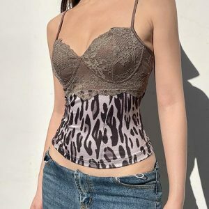 Y2K Fashion Leopard V-Neck Cami Top - Perfect for Summer Outfits & Casual Looks