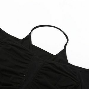 Y2K Fashion Mesh Ruched Halter Off Shoulder Crop Top - Perfect for Spring Outfits & Casual Looks