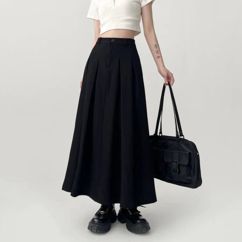 Y2K Fashion Pleated Dark Academia Midi Skirt - Trendy Spring Outfit & Casual Style