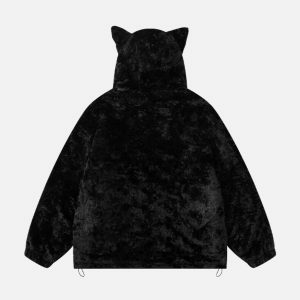 Y2K Fashion Plush Ear Hoodie Jacket for Trendy Spring & Summer Outfits
