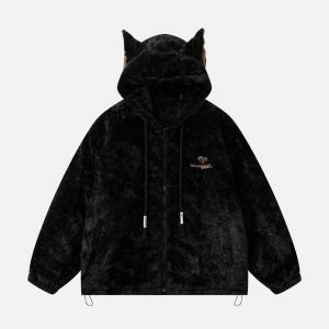 Y2K Fashion Plush Ear Hoodie Jacket for Trendy Spring & Summer Outfits