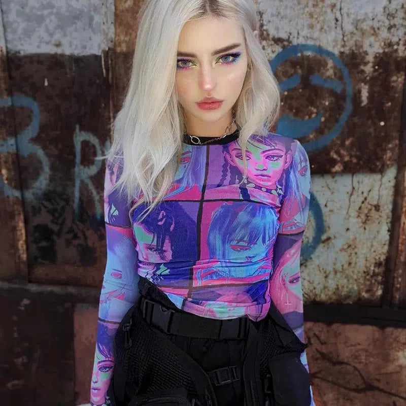 Y2K Fashion Punk Girls Mesh Top - Trendy Outfits for Concerts, Raves & Casual Days