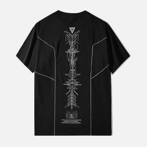 Y2K Fashion Reflective Strip Print Cotton Tee for Trendy Outfit Ideas