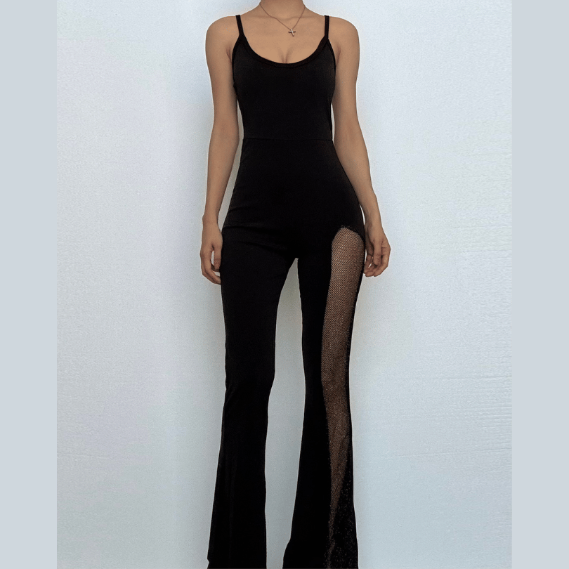 Y2K Fashion Sleeveless Mesh Flared Jumpsuit - Trendy Summer & Spring Outfit Ideas