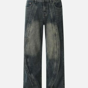 Y2K Fashion Symmetrical Washed Jeans for Casual & Spring Outfits