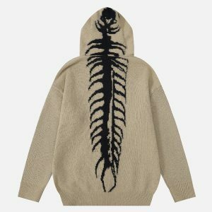 Y2K Fashion Tailbone Pattern Jacquard Sweater Hoodie for Trendy Outfits