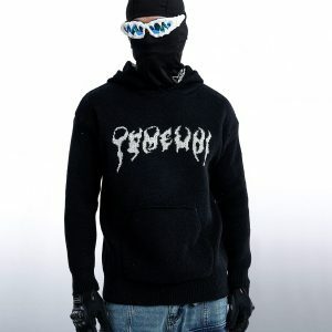 Y2K Fashion Tailbone Pattern Jacquard Sweater Hoodie for Trendy Outfits