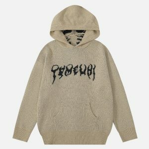 Y2K Fashion Tailbone Pattern Jacquard Sweater Hoodie for Trendy Outfits