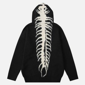 Y2K Fashion Tailbone Pattern Jacquard Sweater Hoodie for Trendy Outfits