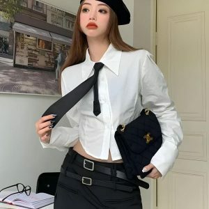 Y2K Fashion Tie Crop Shirt - Trendy Summer Outfits & Casual Outfit Ideas