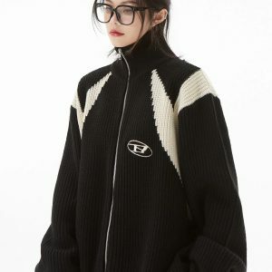 Y2K Fashion Turtleneck Zip-Up Loose Cardigan - Perfect for Spring Outfits & Casual Looks
