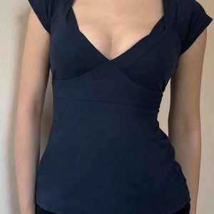 Y2K Fashion V-Neck Short Sleeve Top - Perfect for Casual Outfits, Spring & Summer Styles