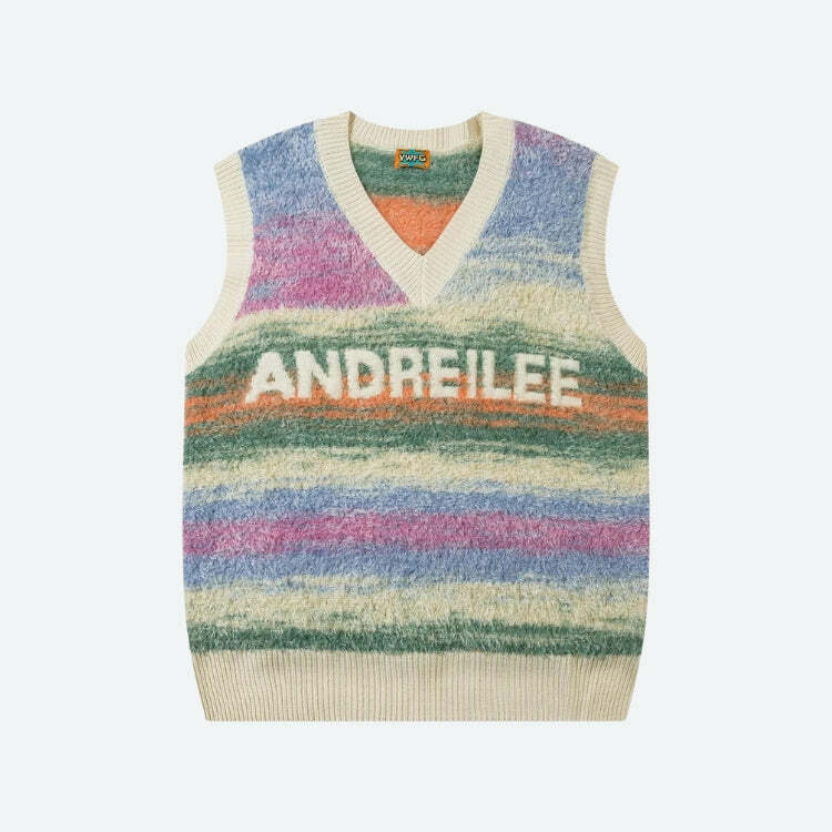 Y2K Fashion Vintage Multicolored Yarn Plush Sweater Vest - Trendy Spring Outfit Idea