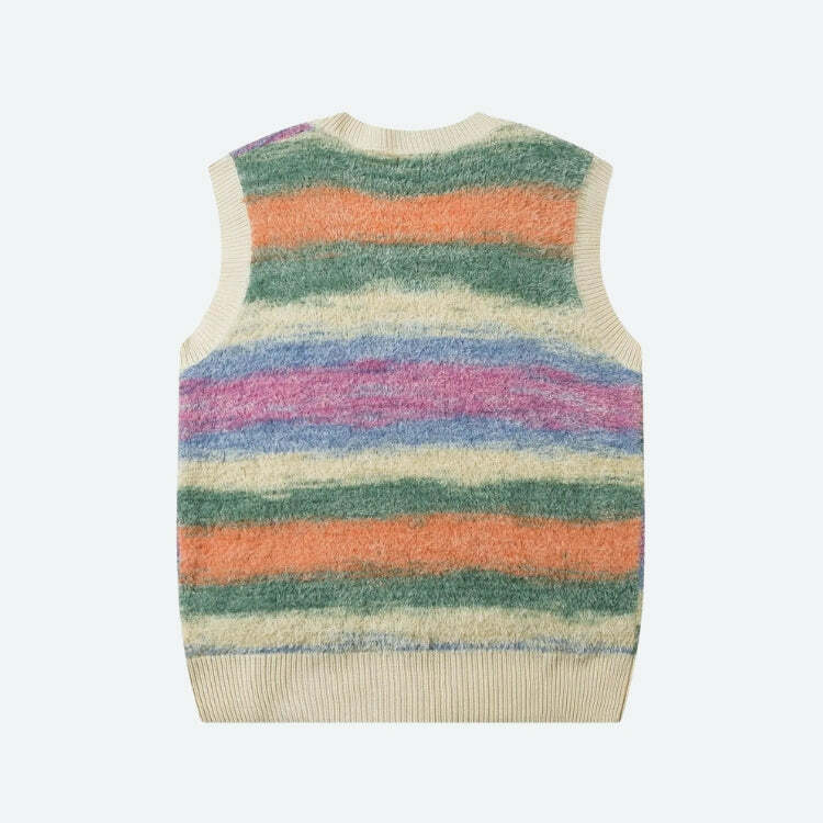 Y2K Fashion Vintage Multicolored Yarn Plush Sweater Vest - Trendy Spring Outfit Idea