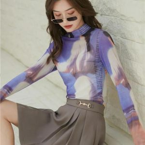 Y2K Fashion Women Printed Mesh Top - Trendy Spring & Summer Outfit Ideas