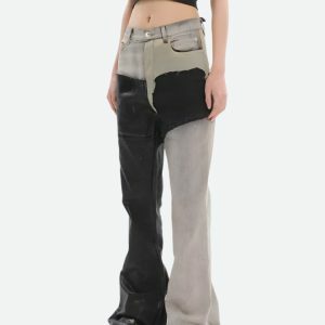 Y2K Grunge Patchwork Flare Pants - Trendy Summer & Spring Outfit Ideas for Every Occasion