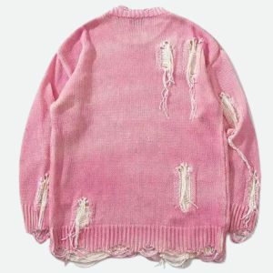 Y2K Grunge Tasseled Distressed Sweater - Trendy Casual Outfit for Spring & Summer