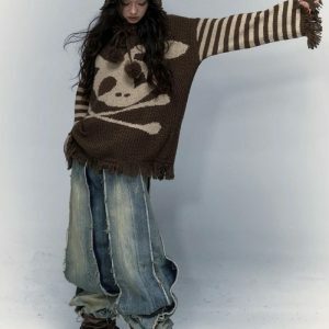 Y2K Grunge Tasseled Hooded Sweater - Trendy Spring & Summer Outfit Idea