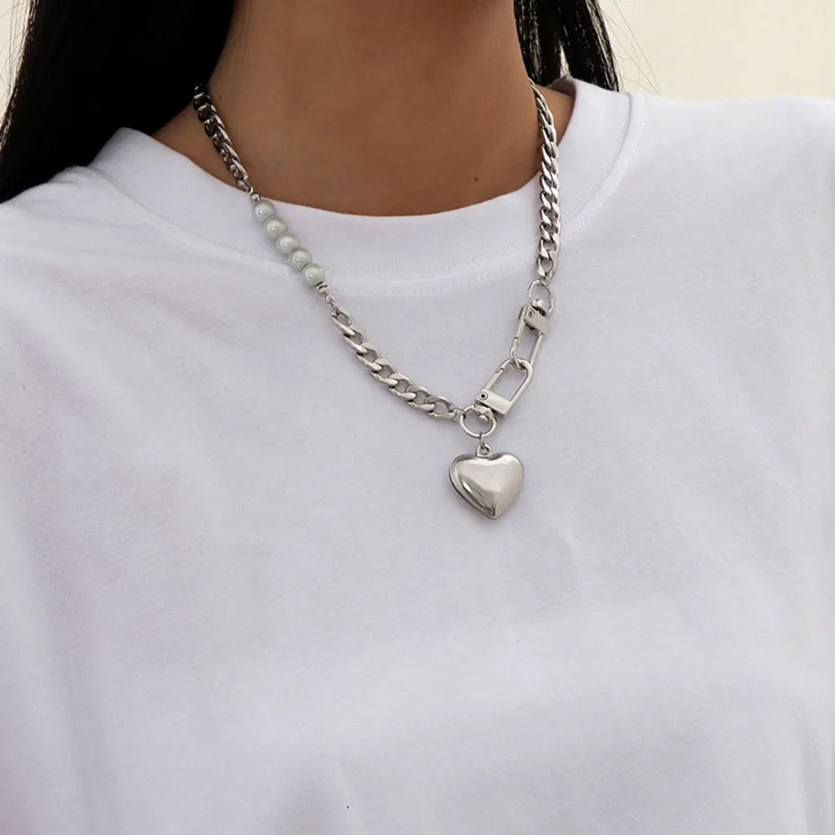 Y2K Heart Chain Beaded Necklace - Perfect for Coquette Aesthetic & Summer Outfits