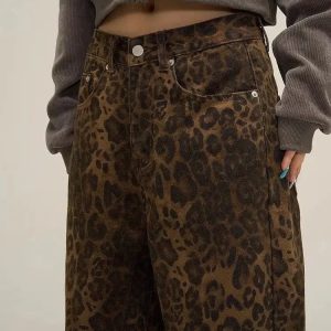 Y2K Leopard Straight Leg Pants - Trendy Coquette Aesthetic for Summer & Spring Outfits