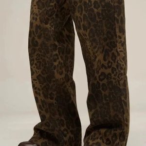 Y2K Leopard Straight Leg Pants - Trendy Coquette Aesthetic for Summer & Spring Outfits