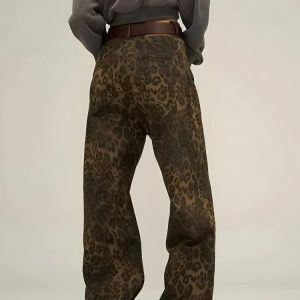Y2K Leopard Straight Leg Pants - Trendy Coquette Aesthetic for Summer & Spring Outfits