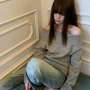 Y2K Off Shoulder Sweater: Trendy Spring Fashion for Casual Outfits & Concerts