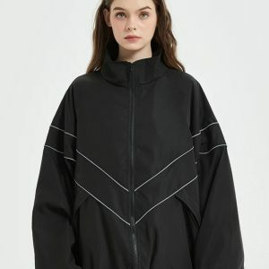 Y2K Reflective Striped Jacket for Trendy Spring & Summer Outfits