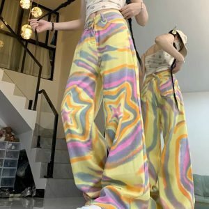Y2K Star Print Trousers - Trendy 90s Fashion for Casual, Concert, and Vacation Outfits