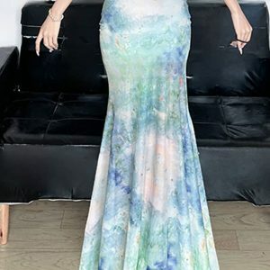 Y2K Tie-Dye Low-Waist Ruched Maxi Skirt - Trendy Spring & Summer Outfit Idea