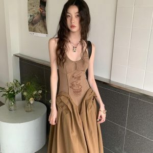 Y2K Vintage Corset Maxi Dress - Perfect for Spring Outfits, Prom, and Concerts