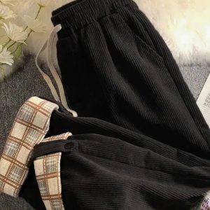 Y2K Vintage Drawstring Corduroy Pants for Casual Outfits & Spring Fashion